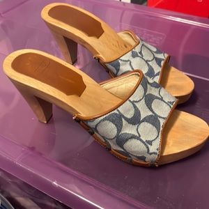 Coach logo denim clogs with heel size 6